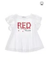 Monnalisa Broderie Anglaise Sleeve Cotton T-shirt In White