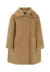 Monnalisa Brown Coat For Girl With Flower In Brown