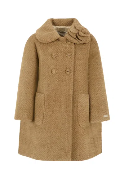 Monnalisa Kids' Brown Coat For Girl With Flower