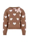 Monnalisa Heart-patterned Sweater In Brown