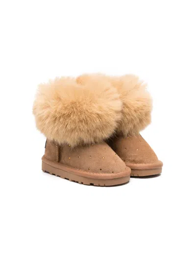 Monnalisa Kids' Brushed-effect Pull-on Boots In Brown