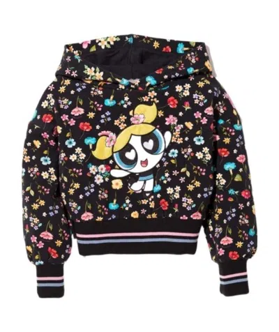 Monnalisa Bubbles Floral Print Hoodie In Black