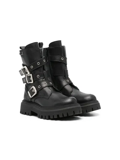 Monnalisa Kids' Leather Biker Boots In Black