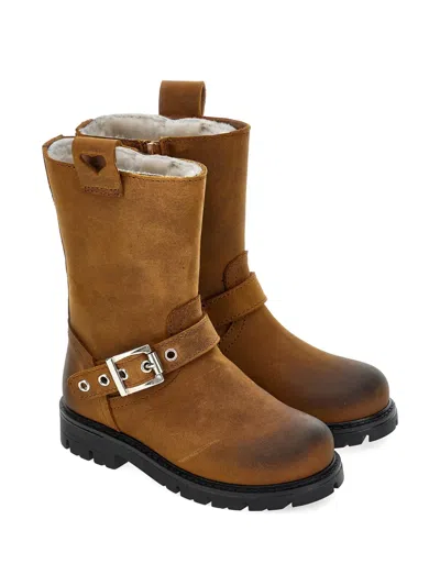 Monnalisa Kids' Buckle-detail Heart-cutout Boots In Brown