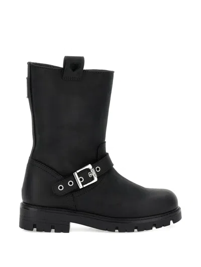 Monnalisa Kids' Buckle-detail Leather Boots In Black
