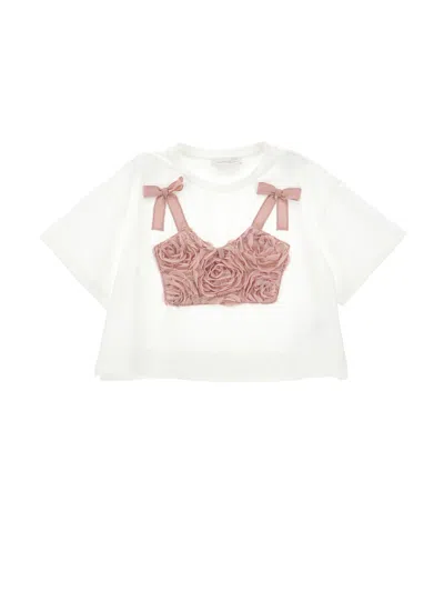 Monnalisa Kids' Bustier-t-shirt Mit Stickerei In White