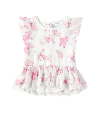 Monnalisa Kids' Butterflies Ruffled Georgette Top In White