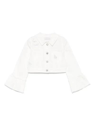 Monnalisa Kids' Butterfly Denim Jacket In White