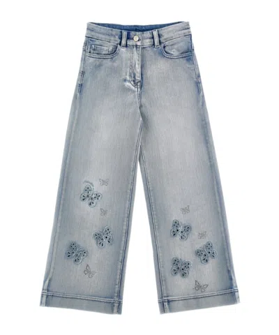 Monnalisa Kids' Butterfly-embroidered Jeans In Gray