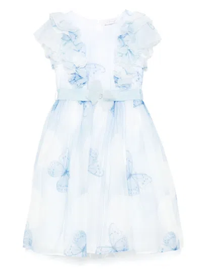 Monnalisa Kids' Butterfly-print Dress In Blue