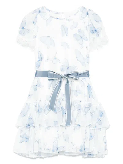 Monnalisa Kids' Butterfly-print Dress In White
