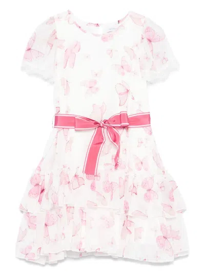 Monnalisa Kids' Butterfly-print Dress In White
