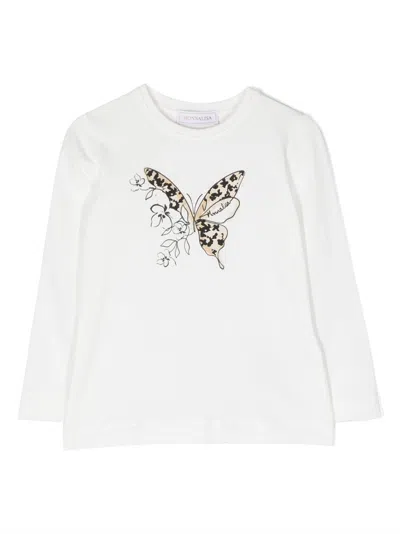 Monnalisa Kids' Butterfly-print Long-sleeve T-shirt In White