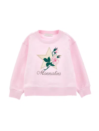 Monnalisa Butterfly Print Sweatshirt In Rosa Fairy Tale