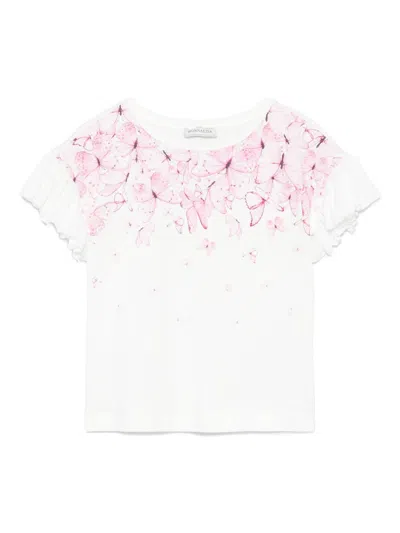 Monnalisa Kids' Butterfly-print T-shirt In White