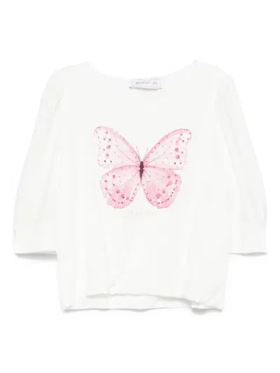 Monnalisa Kids' Butterfly-print T-shirt In White