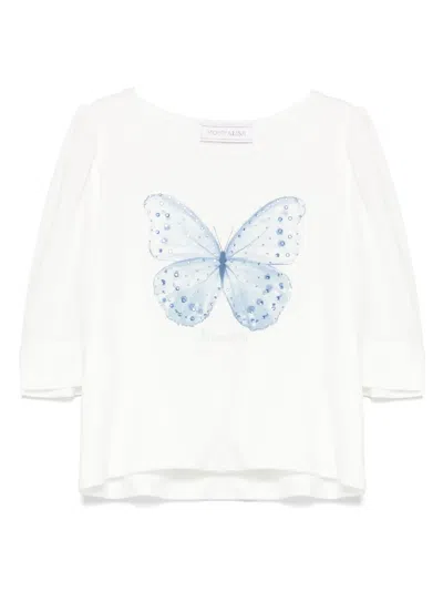 Monnalisa Kids' Butterfly-print T-shirt In White