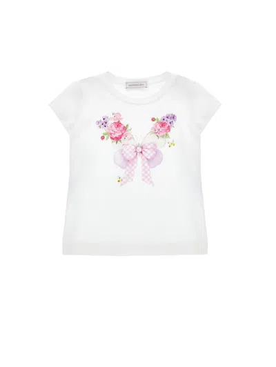 Monnalisa Kids'   Butterfly Print T-shirt In White