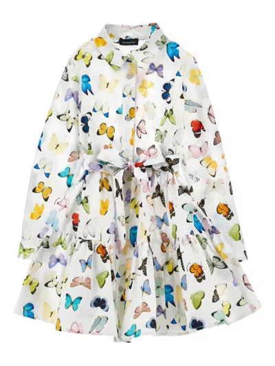 Monnalisa Kids' Butterfly Tiered Dress In White