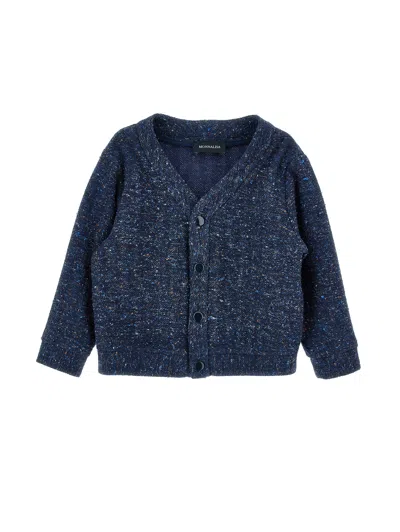 Monnalisa Babies' Flecked Button-up Cardigan In Blue