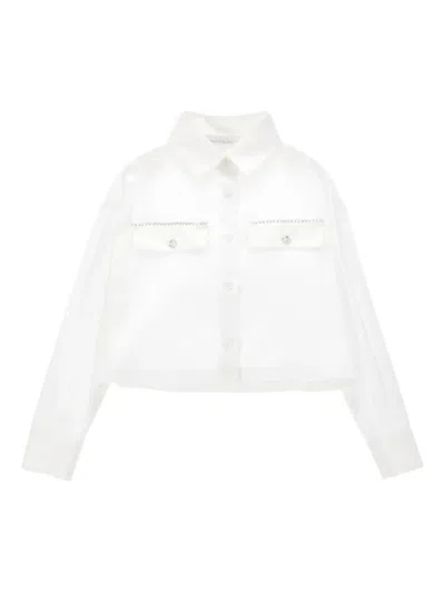 Monnalisa Button-up Cropped Shirt In White