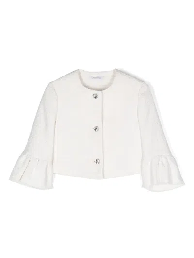Monnalisa Kids' Button-up Tweed Jacket In White