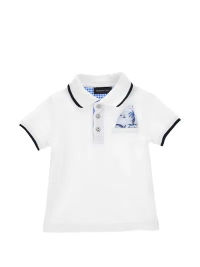 Monnalisa Babies' Buttoned Pattern Pocket Polo Shirt In White