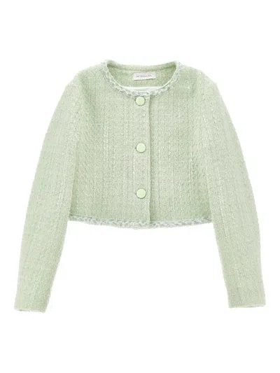 Monnalisa Kids' Buttoned Tweed Jacket In Green