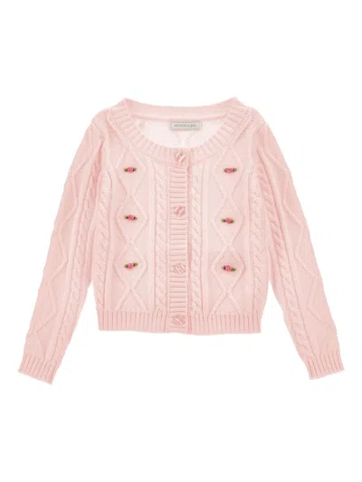 Monnalisa Kids' Cable-knit Button-up Cardigan In Neutral