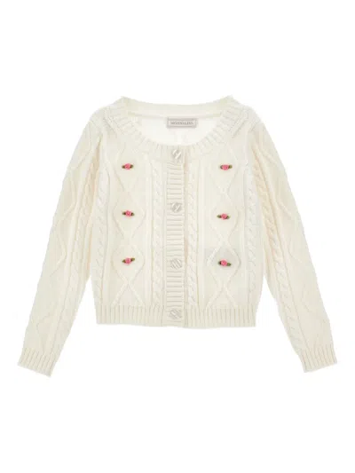 Monnalisa Cable-knit Cardigan In Neutral