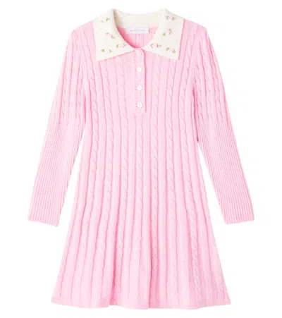 Monnalisa Kids' Cable-knit Wool And Cotton Dress In Pink