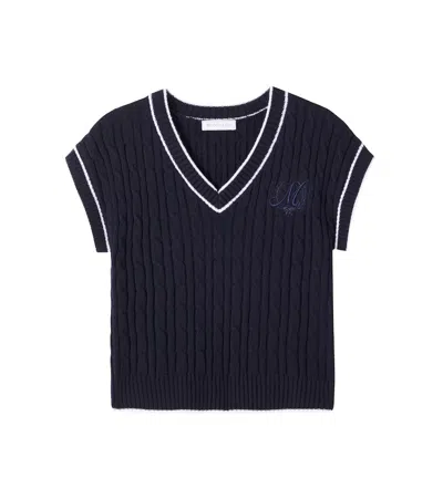 Monnalisa Kids' Cable-knit Wool And Cotton Sweater Vest In Blue