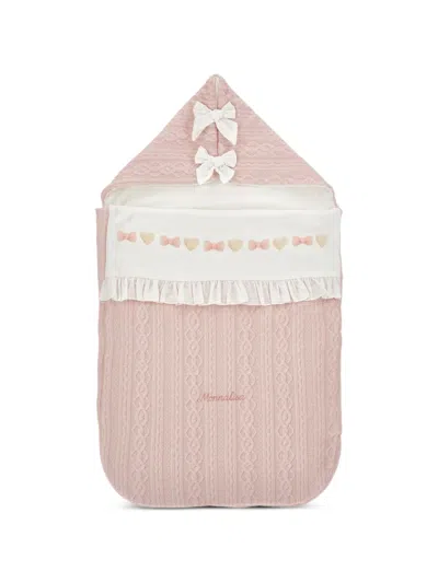 Monnalisa Cable-knit Ruffled Sleep Bag In Pink