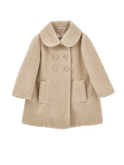 Monnalisa Kids' Double-breasted Peter Pan-collar Coat In Neutral