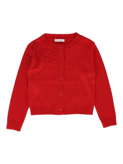 Monnalisa Cardigan Fiori 3 D Mix Woo In Red