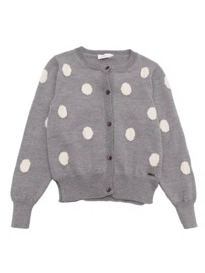 Monnalisa Kids' Polka-dot Wool Cardigan In Gray