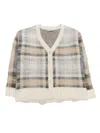 Monnalisa Checked Brushed-knit Cardigan In Gray