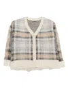 Monnalisa Checked Brushed-knit Cardigan In Grey
