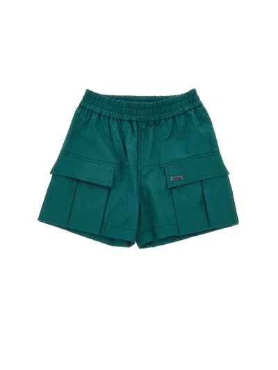 Monnalisa Kids' Logo-plaque Elasticated-waistband Shorts In Green