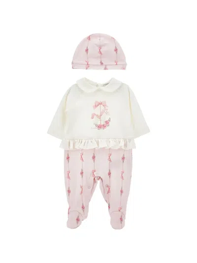 Monnalisa Carousel-print Ruffled Babygrow Set In Pink