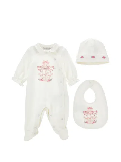 Monnalisa Carousel-print Ruffled Babygrow Set In White