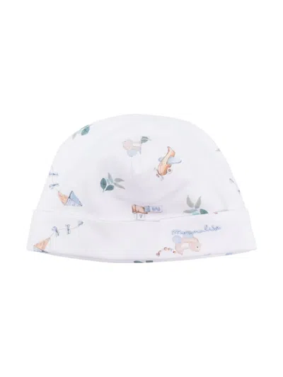 Monnalisa Babies' Cartoon-print Cotton Beanie In White