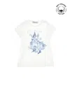 Monnalisa Castle Print Organic Cotton T-shirt In Cream