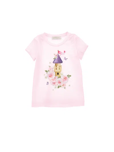 Monnalisa Babies'   Castle T-shirt With Rhinestones In Rosa Fairy Tale