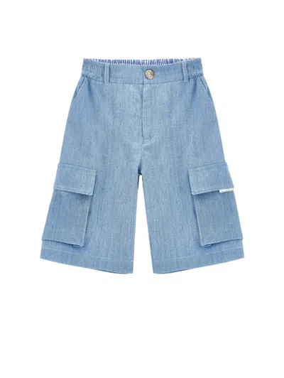 Monnalisa Kids'   Chambray Cargo Bermuda Shorts In Vintage Blue