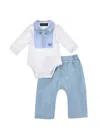 Monnalisa Chambray Two-piece Set In Stone Bleach + White