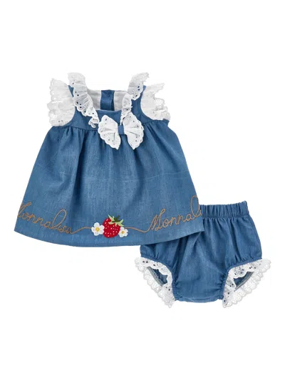 Monnalisa Charming Mini Dress And Culotte Set For Kids In Clear Blue