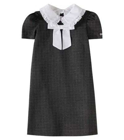 Monnalisa Kids' Checked Bow-detail Dress In Grey