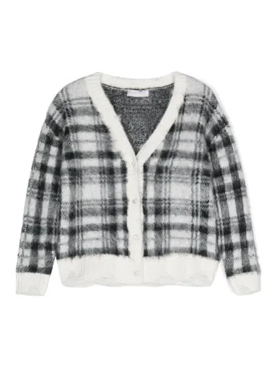 Monnalisa Kids' Checked Brushed-knit Cardigan In White