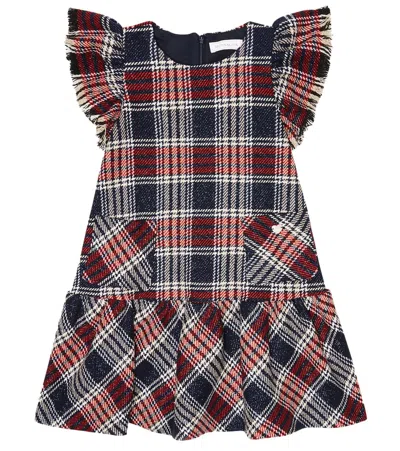 Monnalisa Kids' Checked Cotton-blend Dress In Blu